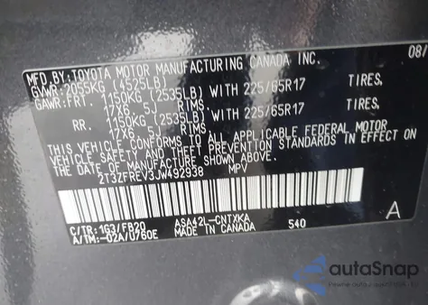 2018 Toyota Rav4 Le z USA, uszkodzony, nr VIN 2T3ZFREV3JW492938